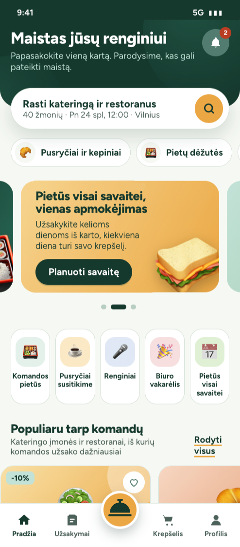 BizzChef app preview: browsing food options for a group